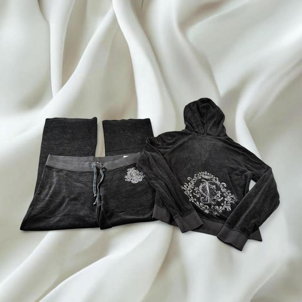 Juicy Couture black velour tracksuit set rhinestone logo y2k mcbling fairy boho